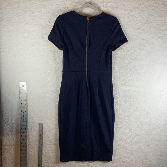 Boden Marianna Ponte Dress Women's 6 Navy Stretch Zipper Back Short Sleeve 7630 - Picture 2 of 9